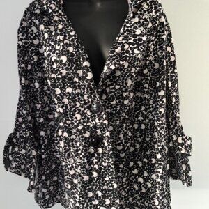 Cato Jacket 22/24W Black White Geometric 2 Button 3/4 Sleeve Classic Modern Bold
